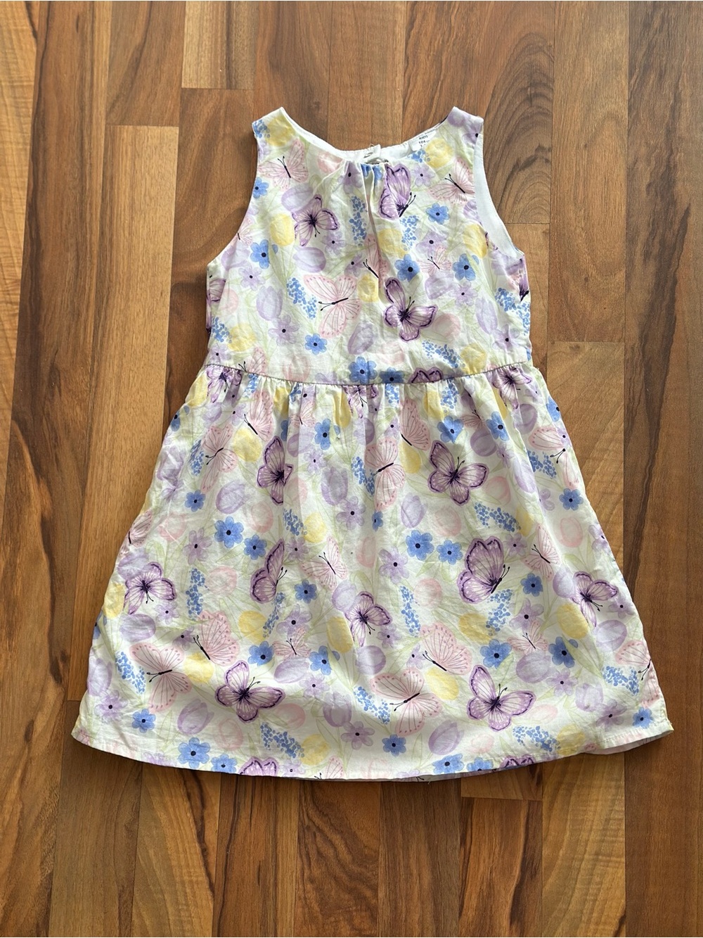 Girls' Sleeveless Floral & Butterfly Dress - Purple, Yellow & Blue